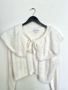 Cream Fuzzy Tie-Front Sweater